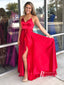 Simple Spaghetti Straps A-line Prom Dresses Satin Sweep Train Gowns PD726