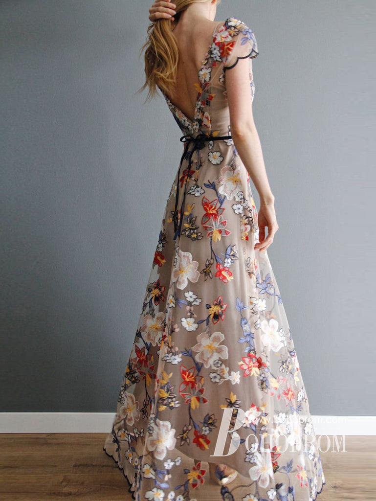Marvelous Flower Lace Floor-length Prom Dresses A-line Evening Dress PD728