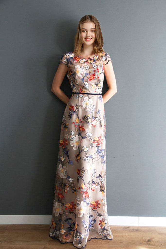 Marvelous Flower Lace Floor-length Prom Dresses A-line Evening Dress PD728