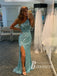 Chic Sequin Lace One Shoulder Sweep Train Mermaid Prom Dresses PD729
