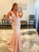 Sparkly Sequin Lace V-neck Neckline Mermaid Backless Prom Dresses PD732