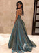 Sparkly Spaghetti Straps A-line Prom Dresses Backless Long Prom Gowns PD736