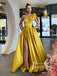 Chic Satin One Shoulder Bow Floor Length A-line Prom Dresses With Slit PD750
