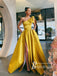 Chic Satin One Shoulder Bow Floor Length A-line Prom Dresses With Slit PD750