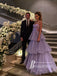 Elegant Tiered Tulle Spaghetti Straps Prom Dresses A-line Sweep Train Evening Gowns PD755