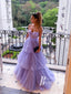 Elegant Tiered Tulle Spaghetti Straps Prom Dresses A-line Sweep Train Evening Gowns PD755