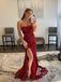 Shining Sequin Lace Strapless Neckline Sweep Train Mermaid Prom Dresses With Slit PD757
