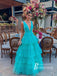 Charming Tiered Tulle Deep V-neckline Prom Dresses A-line Floor-length Evening Gowns PD758