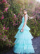 Charming Tiered Tulle Deep V-neckline Prom Dresses A-line Floor-length Evening Gowns PD758