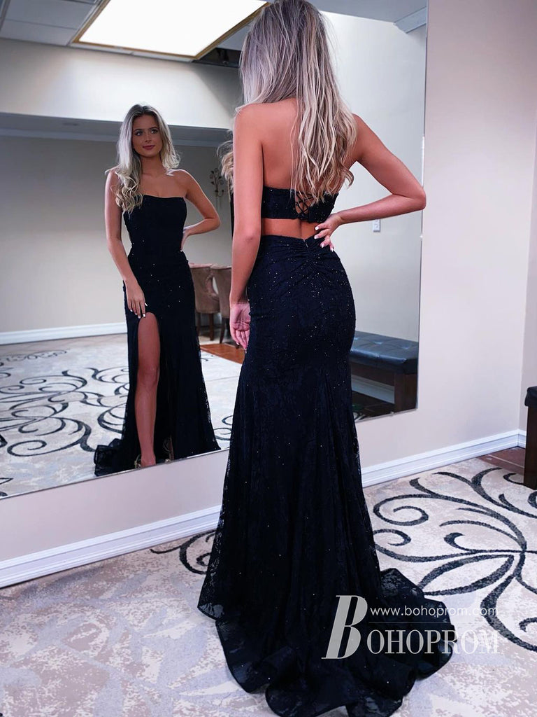 Beautifully Strapless Sheath Prom Dresses Lace Evening Gowns With Rhinestone PD762