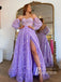Gorgeous Sweetheart Neckline 3/4 Sleeves Appliqued Tulle Prom Dresses With Slit PD767