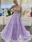 Marvelous Floral Lace Beads Spaghetti Straps A-line Sweep Train Prom Dresses PD769
