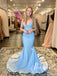 Fabulous Rhinestone Spaghetti Straps Sweep Train Prom Dress Satin Mermaid Evening Dress PD771