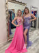 Gorgeous Sequin Lace Beadings Spaghetti Straps Long Sheath Prom Dresses With Slit PD774