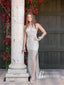 Shining Sequins Tulle Halter Neckline Backless Sheath Prom Dresses With Slit PD775