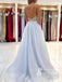 Charming A-line Spaghetti Strap Backless Tulle Long Prom Dresses With Rhine Stones PD788