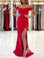 Sexy Satin Off-the-shoulder Mermaid Long Prom Dresses With Slit PD790