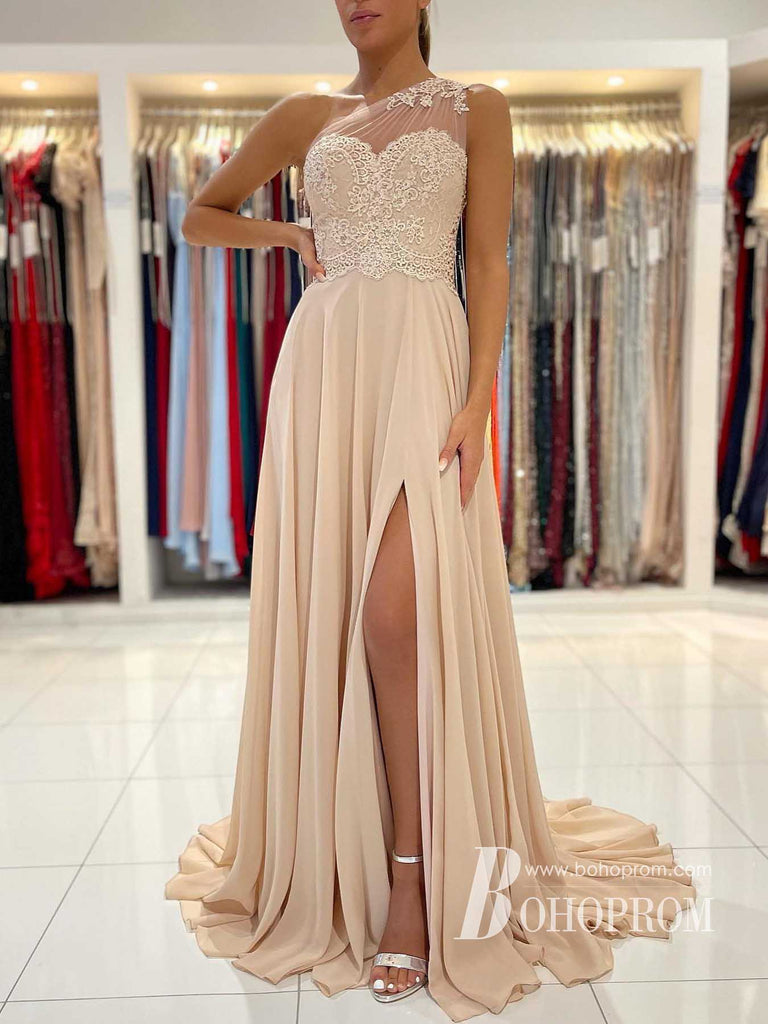 Gorgeous Chiffon One-shoulder Tulle A-line Evening Dresses Prom Dress PD792