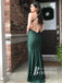 Sexy Rhinestone Spaghetti Straps Appliques Prom Dress Satin Mermaid Evening Dress PD797