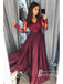 Delicate Rhinestone Satin & Lace Long Sleeves A-line Prom Dresses With Split PD800