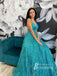 Gorgeous Lace & Satin Spaghetti Straps Beaded A-line Prom Dresses PD803