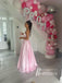 Modest Satin Halter A-line Beaded Backless Prom Dresses With Pockets PD810