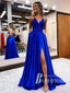 Exquisite Satin Spaghetti Straps Appliques Prom Dress A-line Evening Dresses PD817