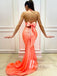 Excellent Halter Neckline Stretch Satin Sweep Train Mermaid Prom Dresses PD822