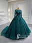 Marvelous Satin Long Sleeves Ball Gown Evening Dresses With Sequins Appliques PD823