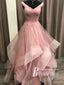 Sparkly V-neckline Tiered Tulle Prom Dresses A-line Long Evening Gowns PD831