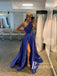 Sparkly Satin Rhinestone One-the-Shoulder Backless A-line Floor-length Prom Dresses PD836