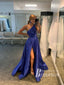 Sparkly Satin Rhinestone One-the-Shoulder Backless A-line Floor-length Prom Dresses PD836