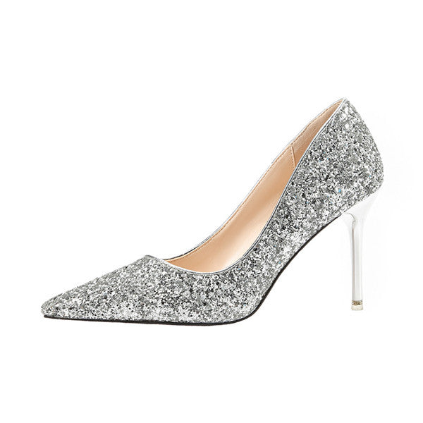 Silver Glitter Double Strap Buckle Strap Heels | Prom & Bridal Glam