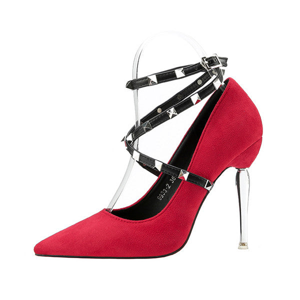 Elegant Suede Closed Toe Ultra-high Heels Prom Shoes With Rivets PS004