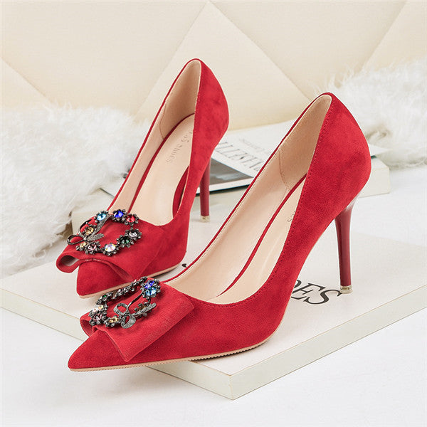 Brilliant Closed Toe High Heel Suede Prom Shoes With Rhinestones PS011