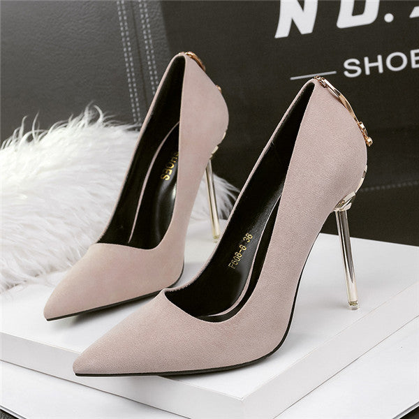 Modest Stiletto Heels Suede Upper Closed Metal Prom Shoes PS013
