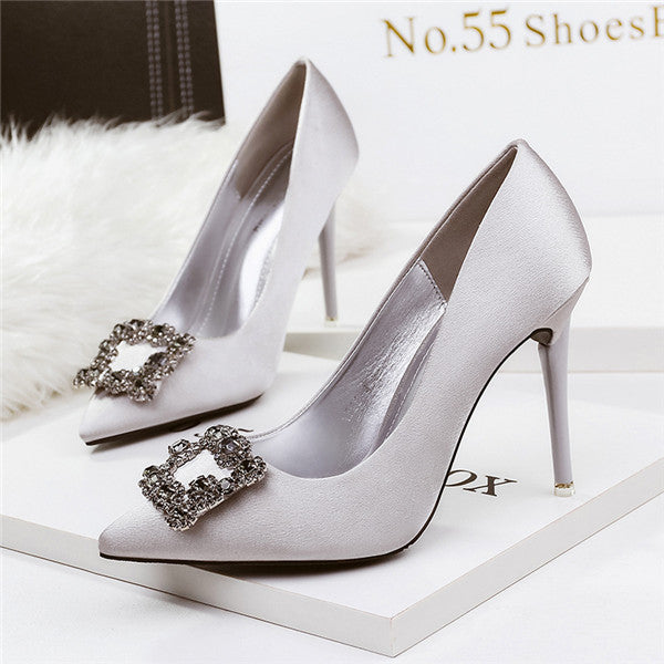 Stunning Closed Toe Stiletto Heels PU Upper Evening Shoes With Rhinestones PS014