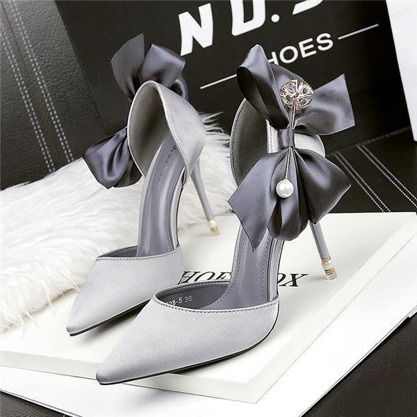 Outstanding Closed Toe PU Stiletto Heels Prom Shoes With Bowknot PS016