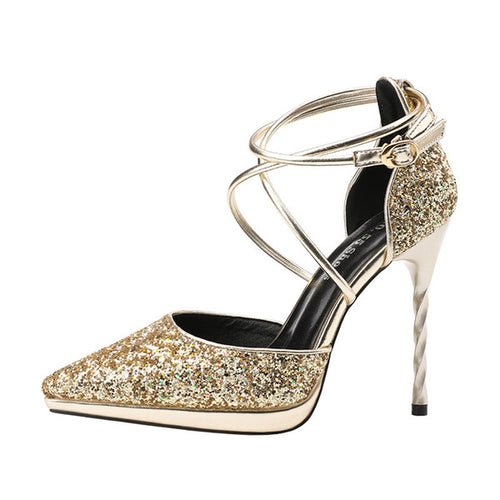 Brilliant PU Upper Closed Toe Sequins Stiletto Heels Evening Shoes PS024