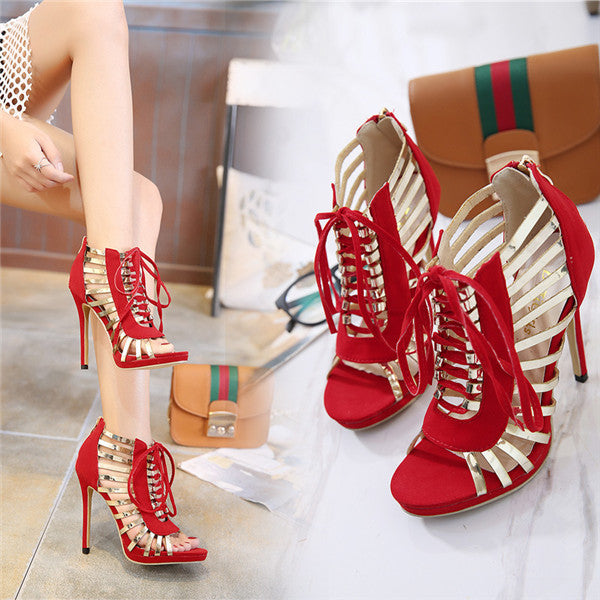 Modern Suede Upper Open Toe High Heels Prom Shoes PS030