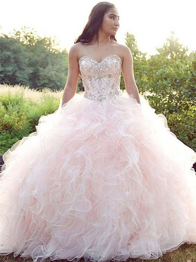 Sweetheat Tulle Quinceanera Dresses With Rhinestones And Beads QD003