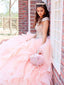 Bateau Tulle Quinceanera Dresses Ball Gown Beaded Gowns QD006