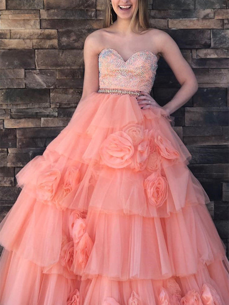 Sweetheart Beaded A-line Quinceanera Dresses Tulle Gowns QD010