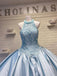 Halter Satin Quinceanera Dresses Ball Gown Appliqued Gowns QD013
