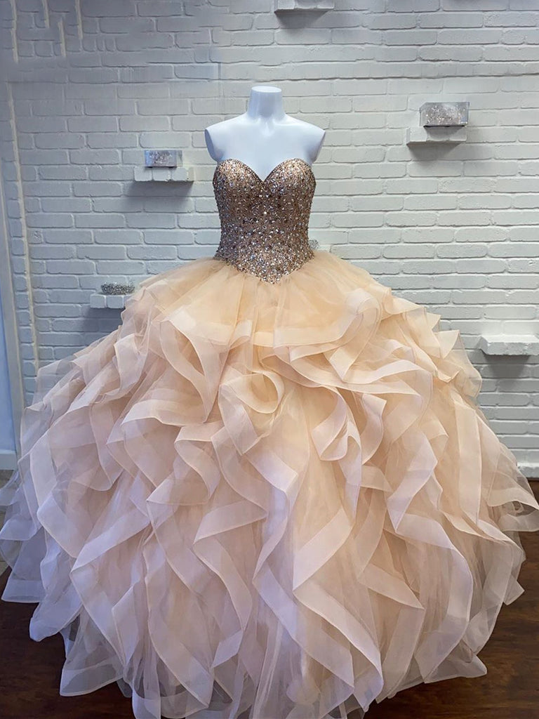 Sweetheart Beaded Ball Gown Tulle Quinceanera Dresses QD014
