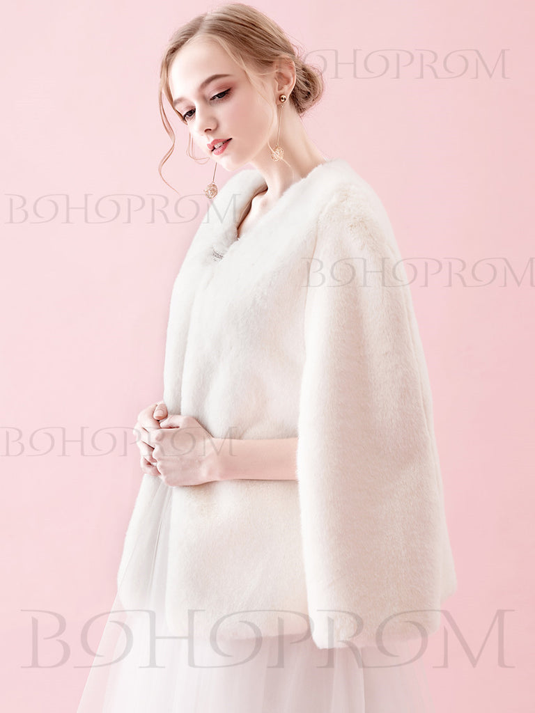 Warm White Shawl Faux Fur Wraps For Winter Wedding Or Prom Party SW001