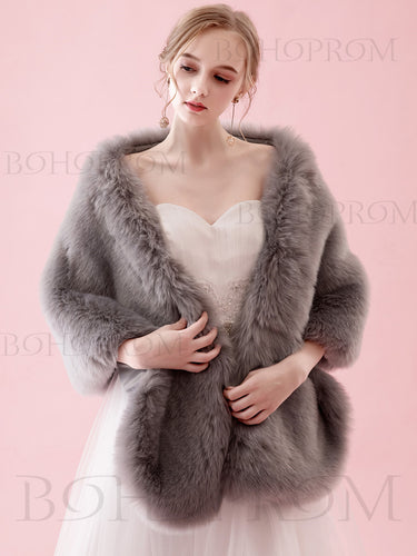 Marvelous Faux Fur Shawl Gray Wraps For Women And Girl SW005