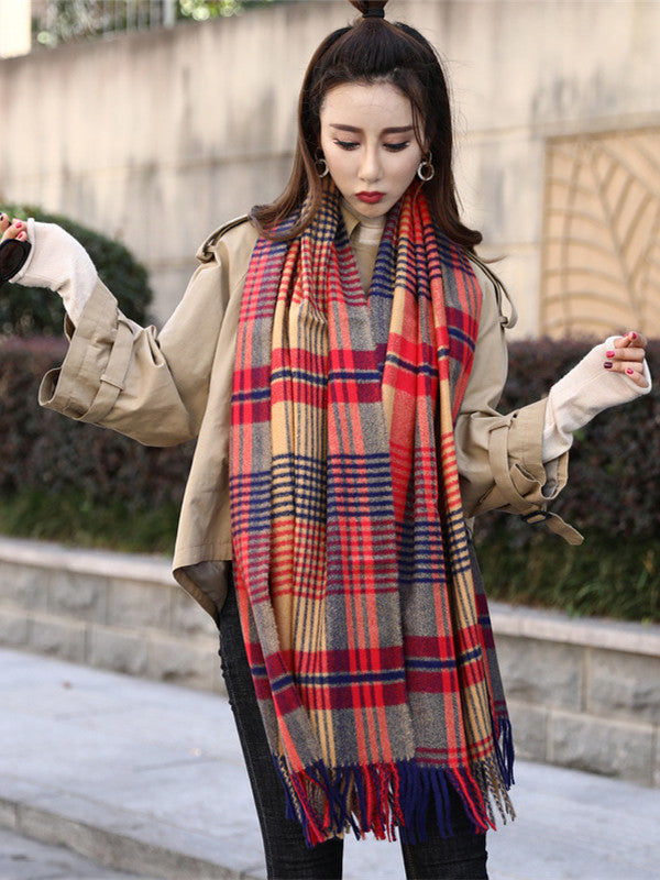 Elegant Warm Grid Scarf Cashmere For Women Long Wraps SW013