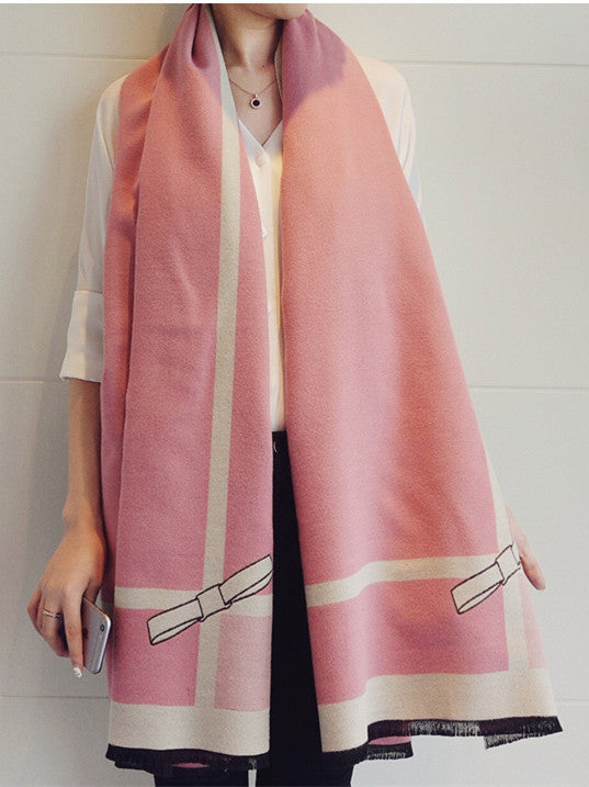 Modern Cashmere Warm Wraps For Winter Scarf With Bowknot SW014
