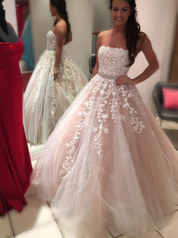 Ball Gown Straight Across Floor-Length Tulle Appliqued Quinceanera Dress 3108